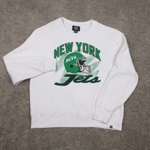 New York Jets Sweater Mens 2XL White 47 Brand Crewneck Sweatshirt Retro Helmet